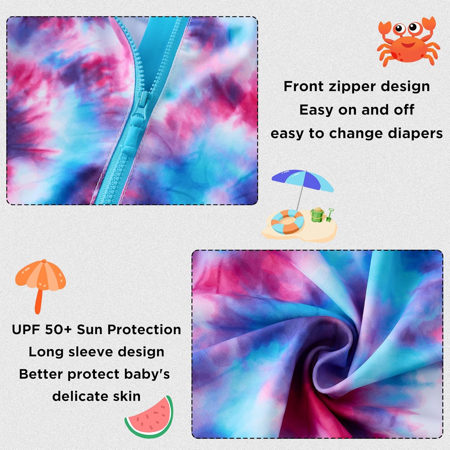 UMELOK Baby Girl Swimsuit Infant Rashguard Swimwear One Piece UPF 50+ Sun Protection Rash Guard Bathing Suit - Image 5