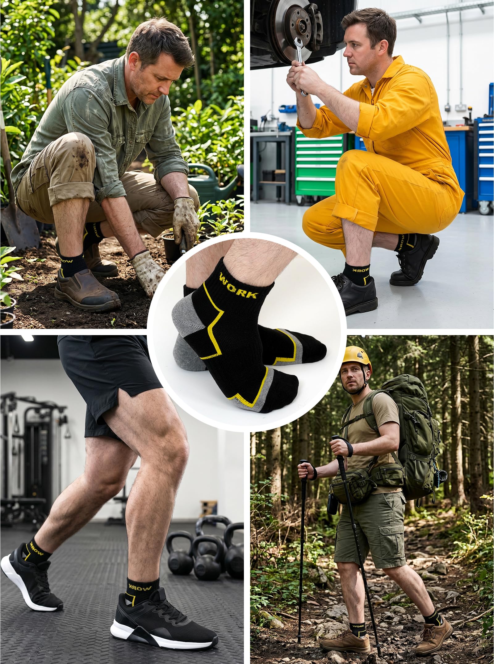 Chaussettes Travail Homme Femme: Chaussettes Anti Ampoule Respirantes Renforcées Talon & Pointe Sans Couture Rembourrées Avec Semelle Acolchonée Pour Chaussure de Sécurité Construction Sport