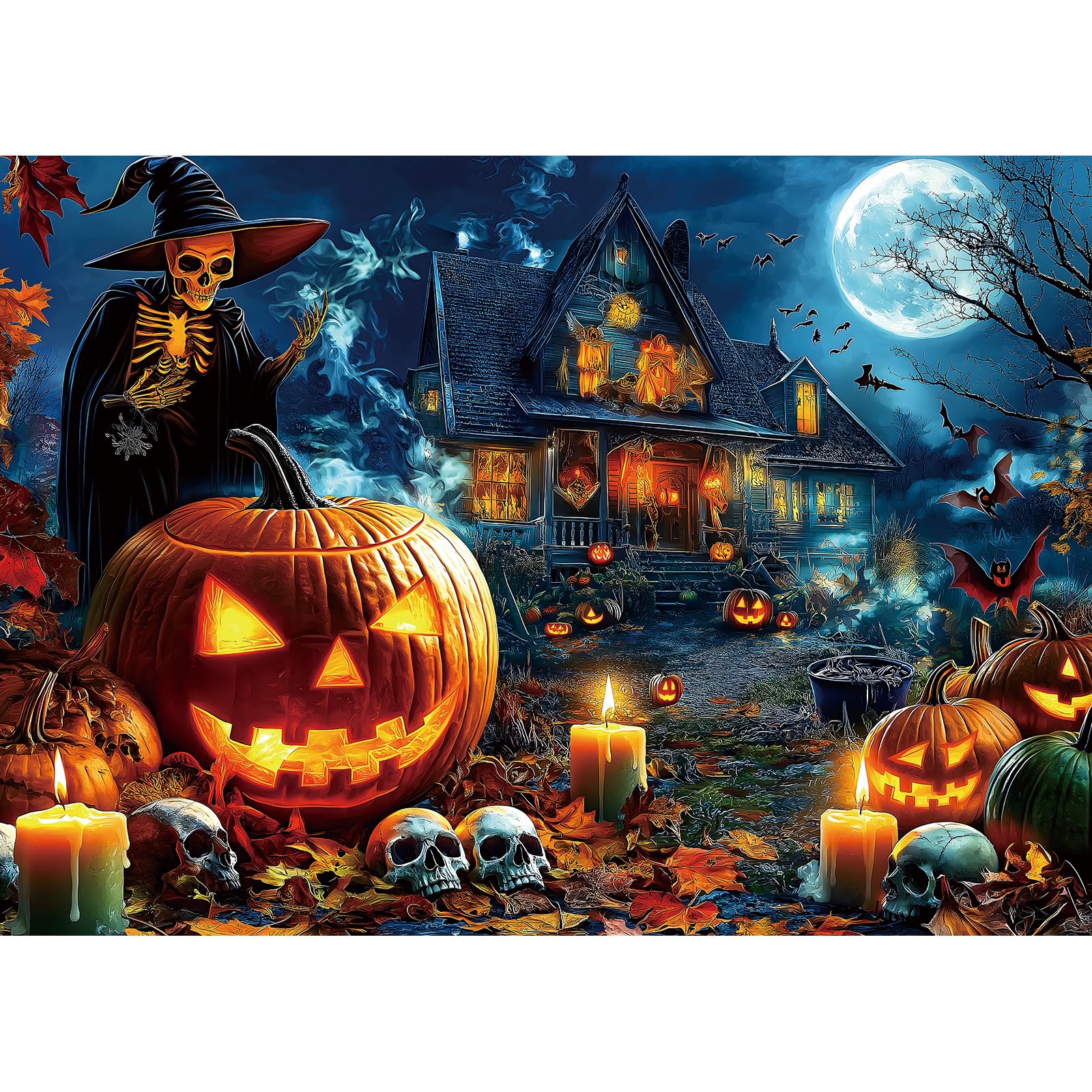 Halloween 1000 Piece Jigsaw Puzzle for Adults - Haunted House Horror Night Challenge Puzzle | Includes Free Poster & Lettered Back Pieces | Perfect for Adult Puzzle Enthusiasts