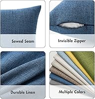 Vista 3 de MIULEE - Paquete de 2 fundas de almohada decorativas de lino de arpillera costera, estilo granja, para sofá, coche, sillón, dormitorio, sala de Azul