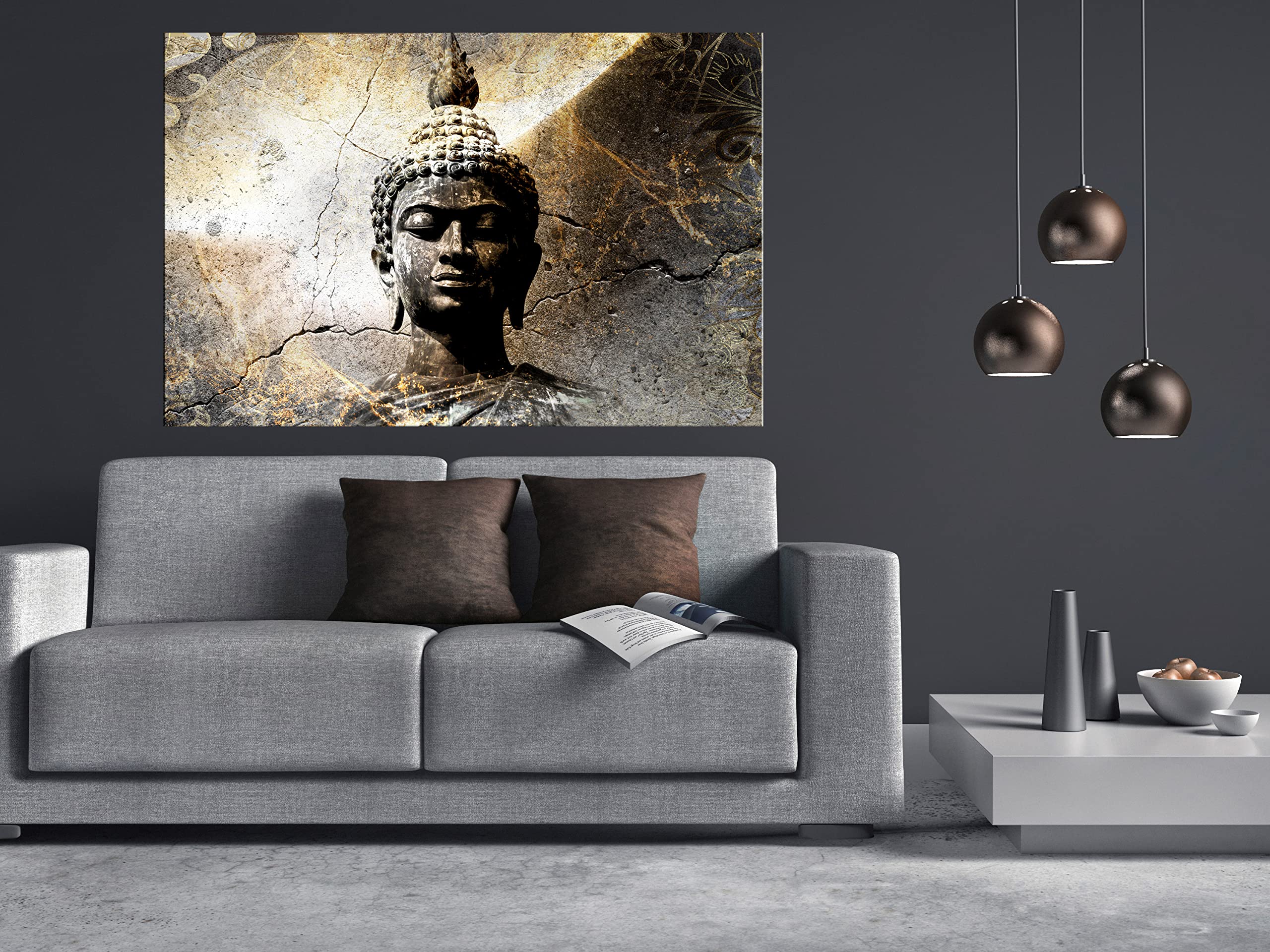 artgeist Acoustic Canvas Wall Art Print Buddha 35x24 in - 1pcs Picture with Acoustic Foam Soand Print Artwork Room Acoustics Soundproofing Face Portrait Zen Feng Shui p-C-10009-b-a