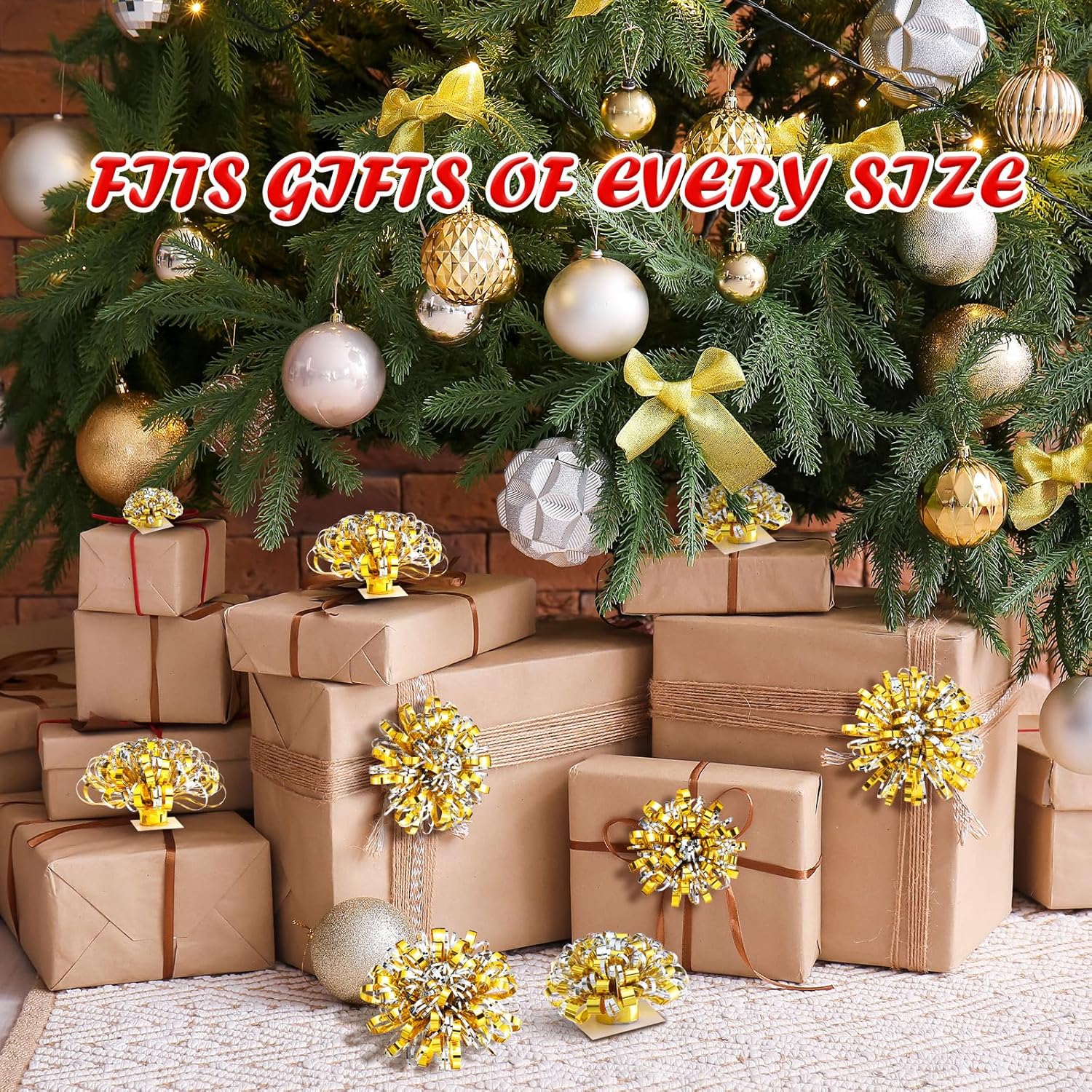 Yunlly 40 Pcs 2'' 3'' 4'' Christmas Bows Gift Wrapping Self-Adhesive Metallic Assorted Size Christmas Present Bows with Ribbon for Gift Basket, Holiday, Birthday, Anniversary(Gold, Silver) - Image 5