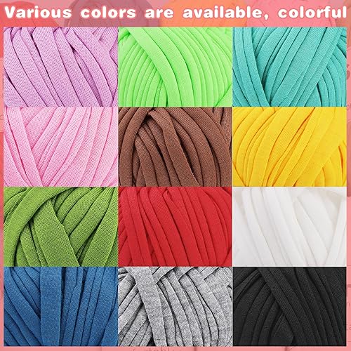 Miniatura 7 de kdafio Juego de 4 hilos para camiseta, hilo plano de ganchillo de 3.5 onzas, hilo de ganchillo de color sólido con agujas de ojos de plástico de