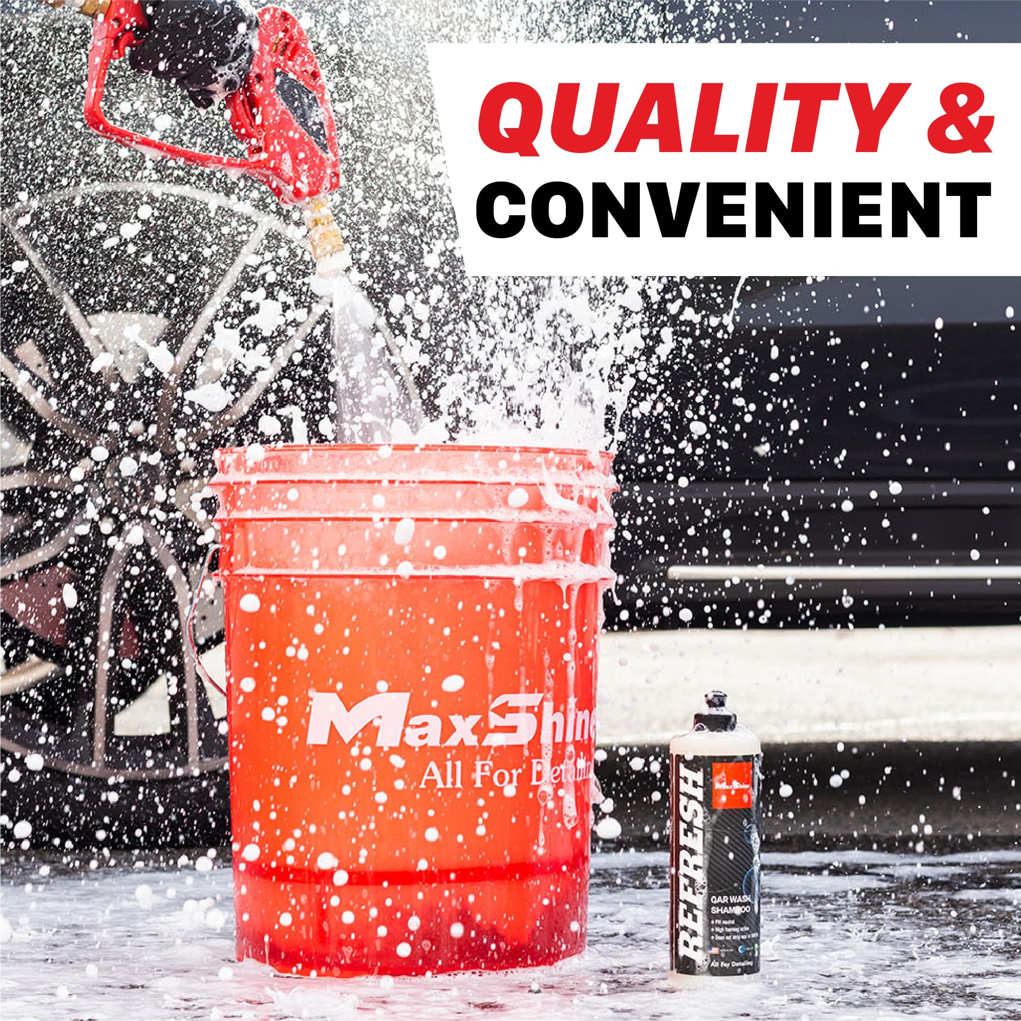 Maxshine Seau universel rouge de 1,5 l - Seau de lavage de voiture pour lavage sans rayures, rangement de garage et outils de détail - Peut contenir savon, canon à mousse, serviettes en microfibre et