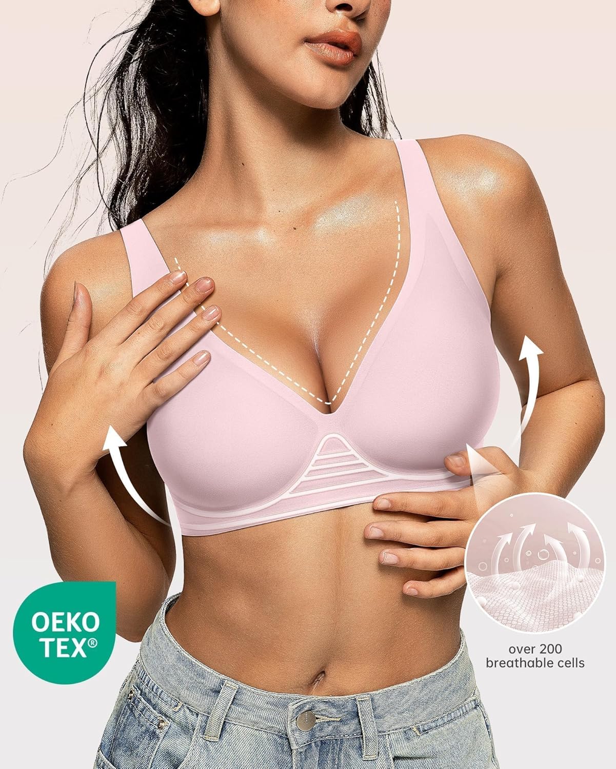 OEAK Womens Deep V Bras Wireless Comfortable Bra Supportive No Underwire Bras Tshirt Push Up Bralettes Plunge Seamless Bra - Image 2