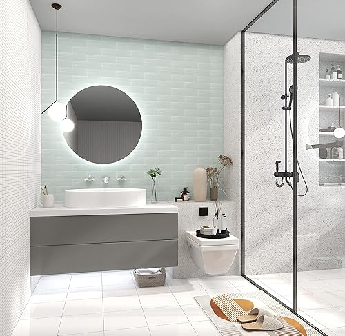 Miniatura 4 de Adedeo Azulejo de cristal de metro de 3 x 12 pulgadas, ondulación de agua verde claro para pared de cocina, baño (paquete de 16, 4 pies cuadrados)