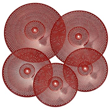 MECCANIXITY Mute Cymbal Set 14Inch/16Inch/18Inch/20Inch Low Volume Practice Cymbal with Bag (Red, Pack of 5)