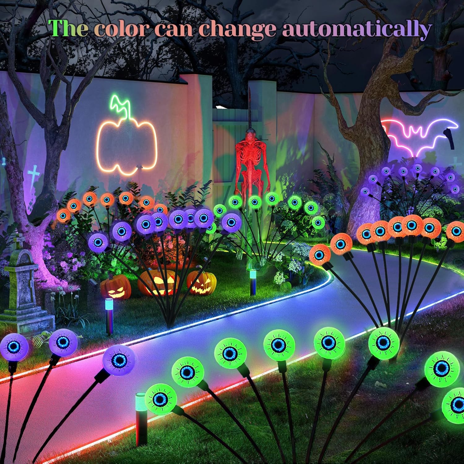 Solar Christmas Lights Outdoor Decorations, Scary Eyeball Garden Stake with Colorful Changing LEDs & 3D Bloodshot Eyes, Waterproof Solar Powered Christmas Decor for Yard Patio Party Thanksgiving - Image 2