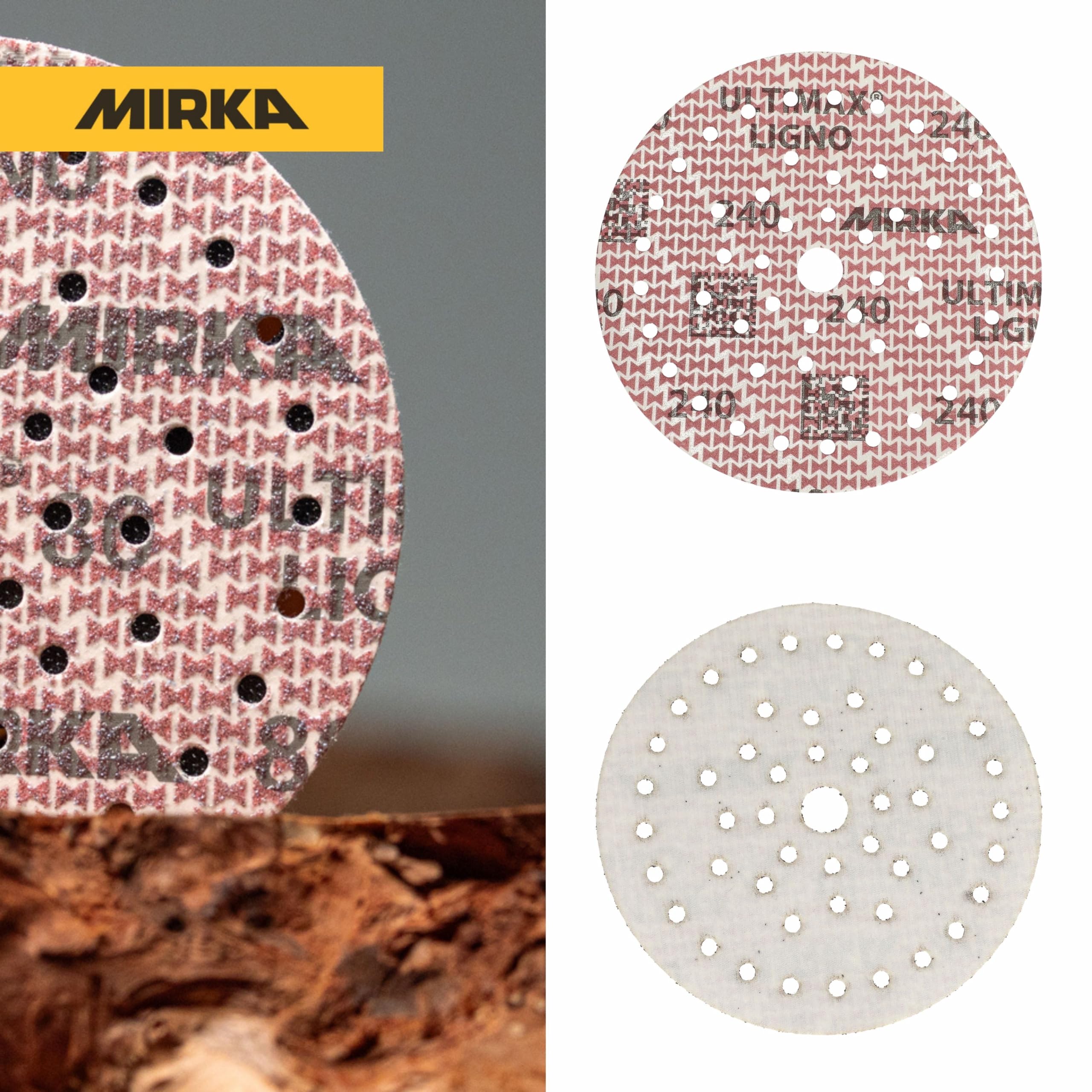 Mirka - abrasive sheets - Ultimax Ligno 150 mm rzep Multifit | Uniwersalne arkusze ścierne z rzepem do szlifierek 150 mm wysoka trwałość i skuteczność szlifowania
