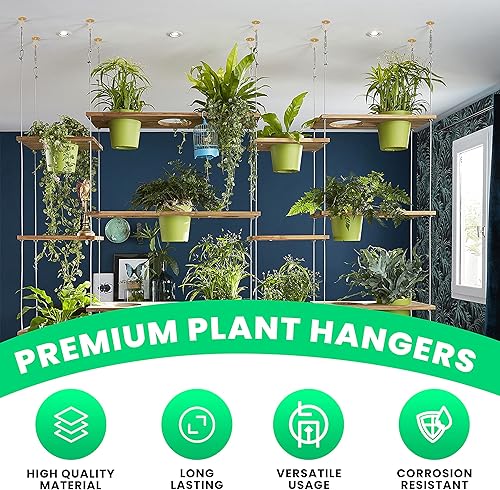 Miniatura 4 de Ganchos de techo para plantas colgantes, 4 piezas de 2.56 pulgadas con recubrimiento de polvo resistente, ganchos colgantes dorados para comederos