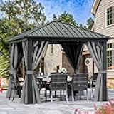 YITAHOME 10X10FT Metal Hardtop Gazebo Outdoor Patio Single Top Canopy Galvanized Iron Aluminum Column Garden Tent Curtains Netting for Backyards Decks Lawns,Gray