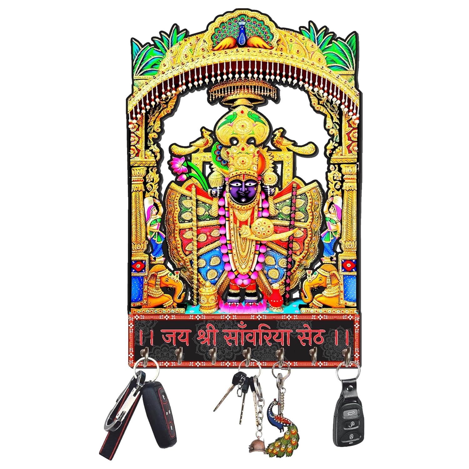 Webelkart Premium Sanwariya Seth Designer Wooden Key Holder for Home/Office Decor/Key Hanger for Wall Decor,Decorative Item for Home,Key Chain Holder (12×8 Inches)