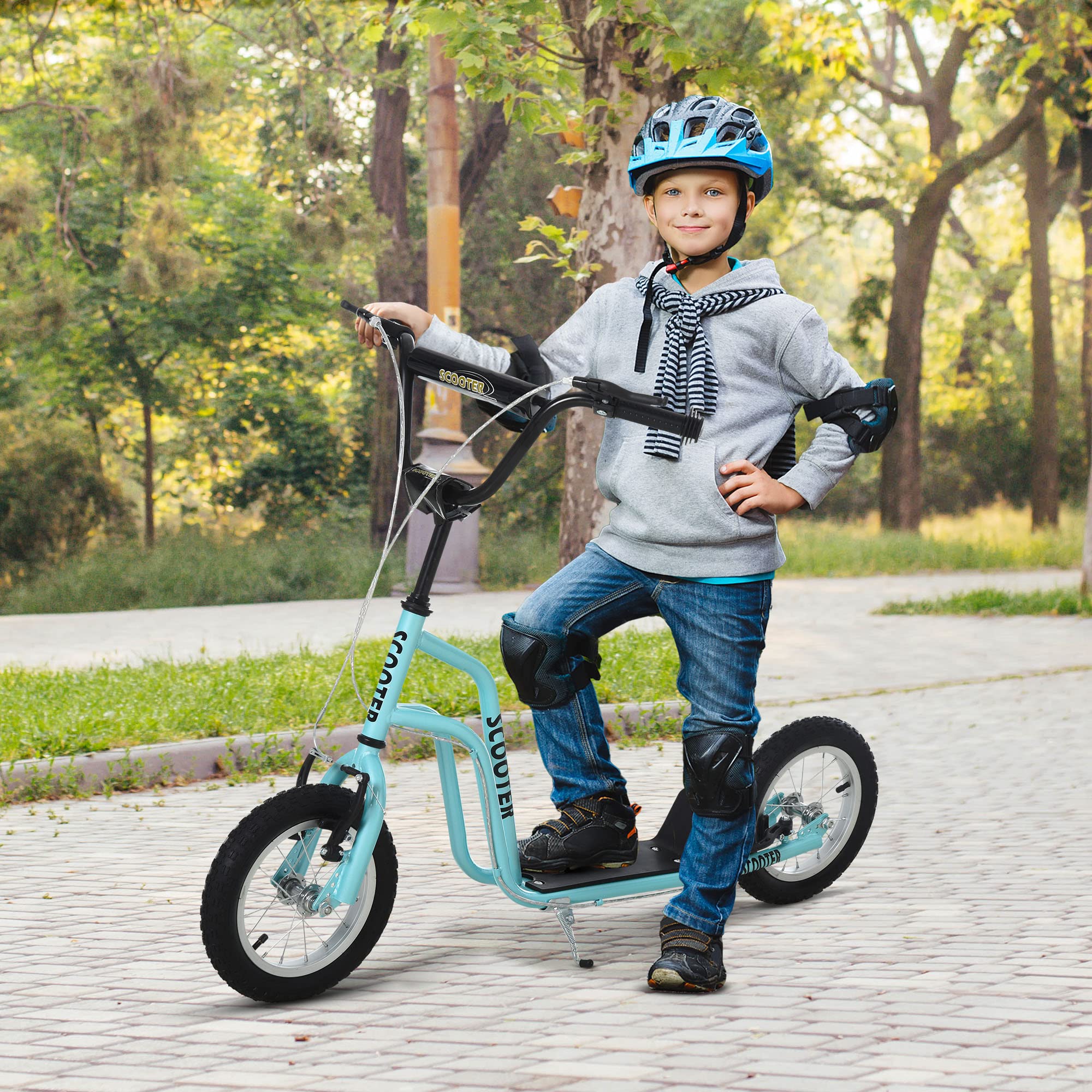 HOMCOM Kinderroller Lenker Verstellbar Scooter Tretroller Cityroller Kinder Roller Kickboard mit Luftreifen 12 Zoll ab 5 Jahre 120 x 58 x 75-80 cm