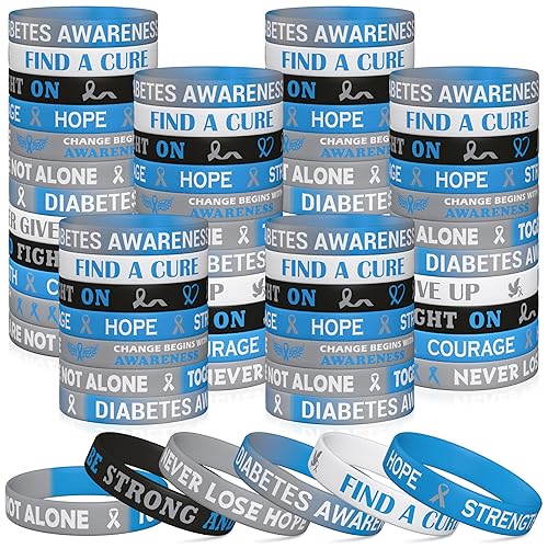 WATINC Diabetes Awareness Wristbands Bulk - Blue Gray Ribbon Type