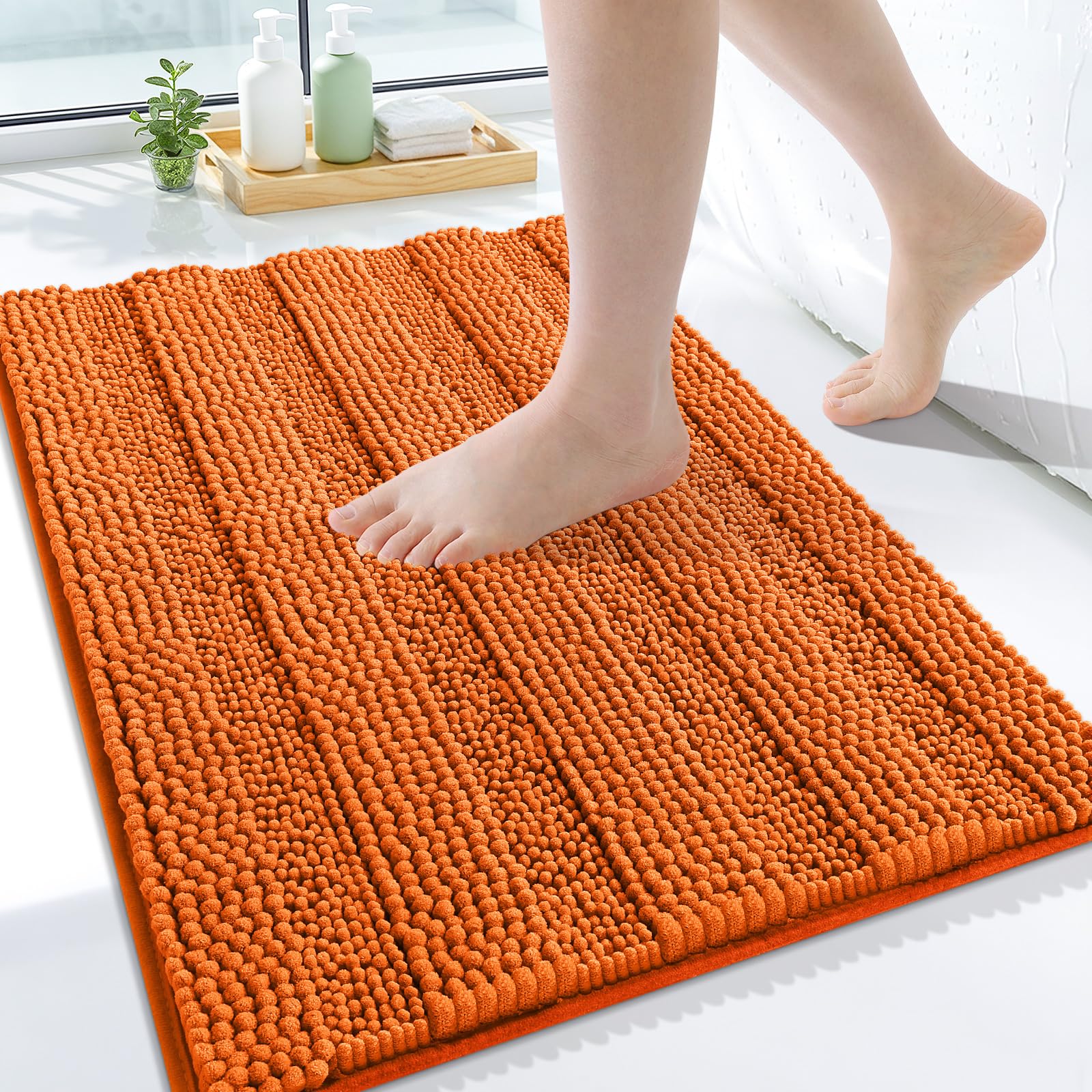 Grandaily Chenille Bathroom Rugs 24x16, Soft Absorbent Bath Mats, Clay