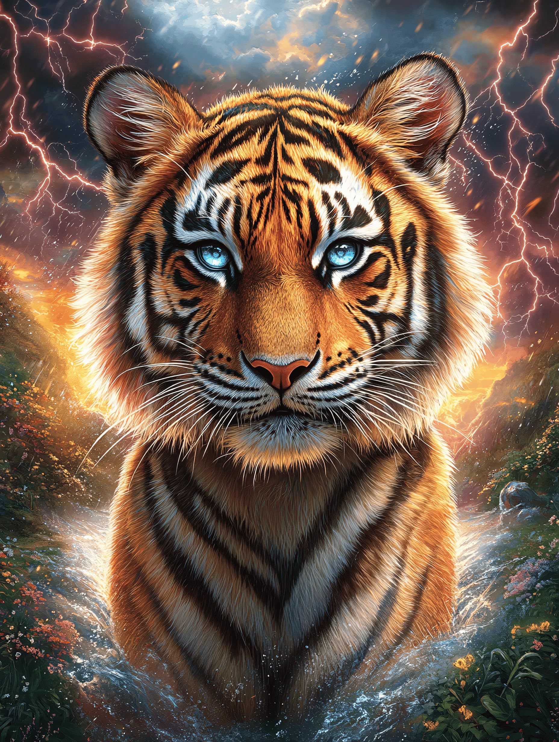 Tiger in Flower Garden 300 Piece Jigsaw Puzzle for Adults Mitos Fantástico Cuento De Hadas Jigsaw Bedroom Decor Accent Whimsical Brainteaser Great Relaxation Activity 300 PCS