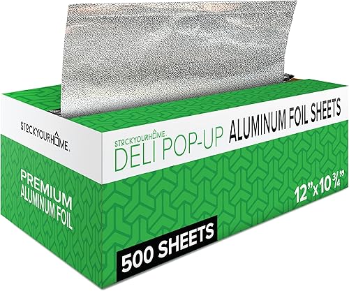 Stock Your Home Papel de aluminio emergente de 12 x 10.75  500 unidades, prácticas hojas de aluminio para envolver delicatessen y preparación de