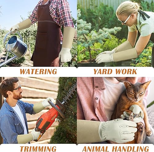 Miniatura 6 de HANDLANDY Guantes de poda de rosas para hombres y mujeres, guantes de jardinería largos a prueba de espinas, guante transpirable de piel de cerdo,