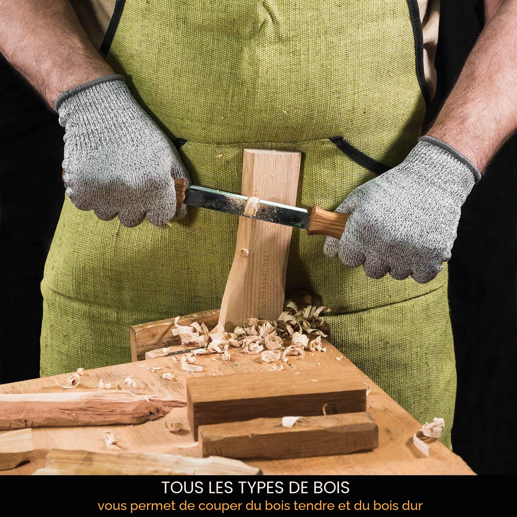 BeaverCraft couteau à dessiner avec gaine en cuir DK1S - 10,9 cm couteau à raser droit outils de sculpture sur bois outil à main pour le travail du bois