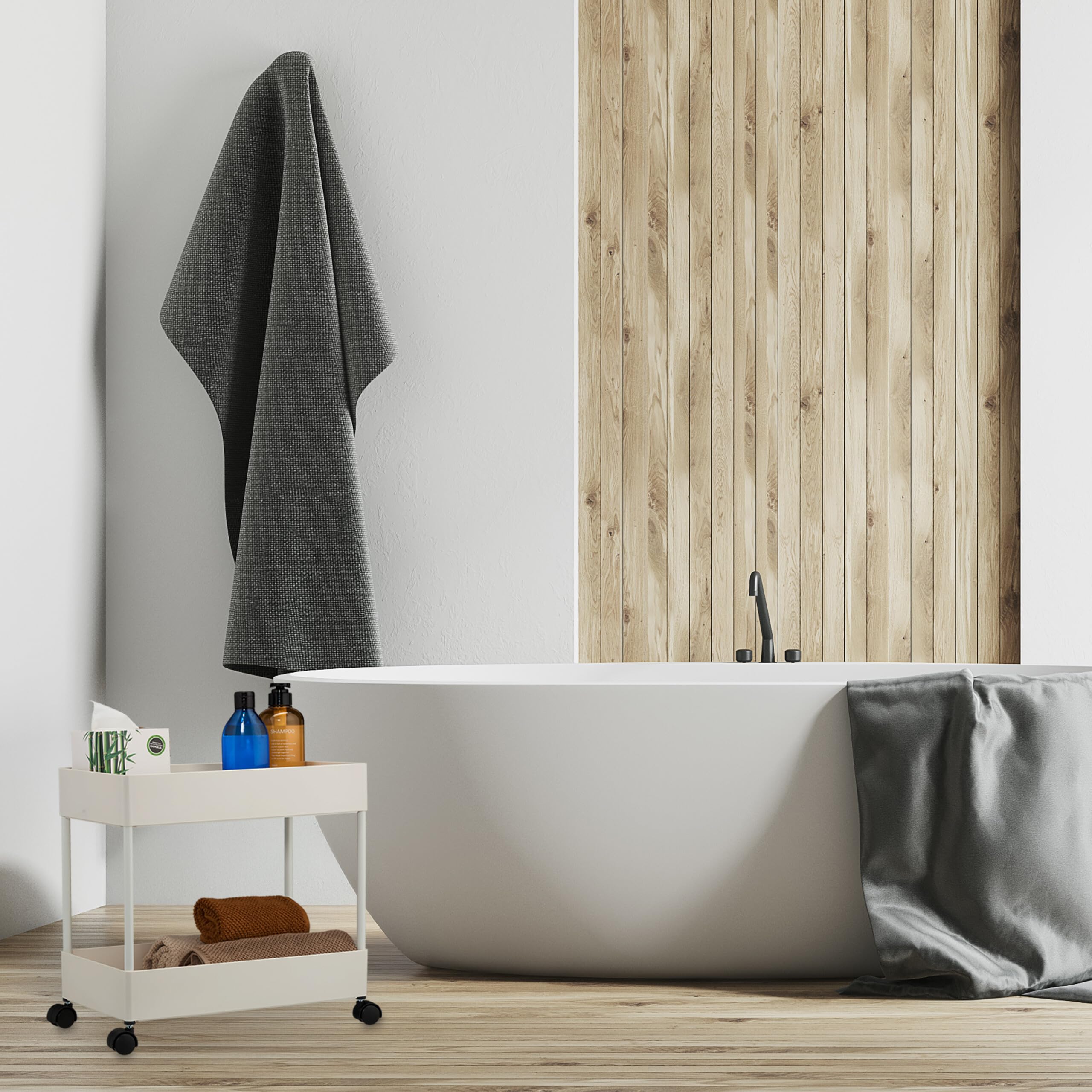 Relaxdays Carrito Auxiliar Ruedas, Carro Cocina 2 Niveles, Camarera, Verdulero, Baño y Oficina, 38x39,5x21,5 cm, Negro