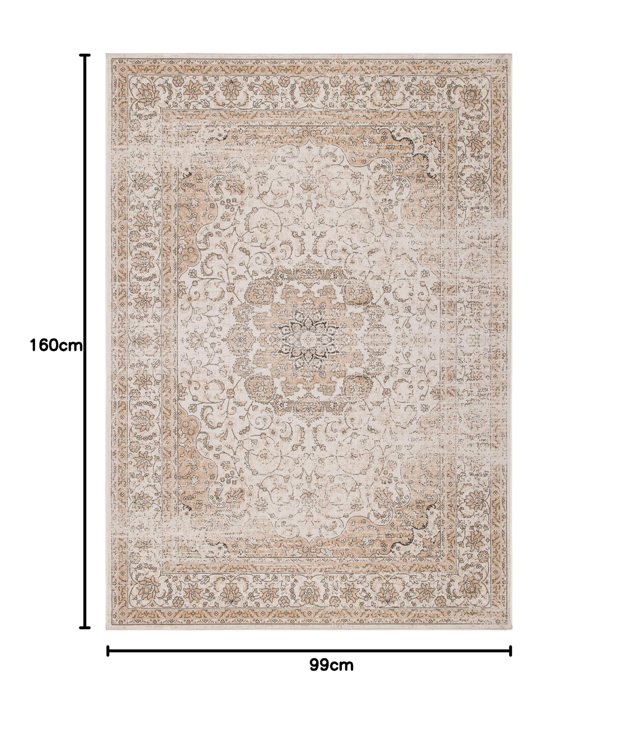 SAFAVIEH Traditionell Teppich für Wohnzimmer, Esszimmer, Schlafzimmer - Atlas Collection, Kurzer Flor, Elfenbein und Beige, 99 X 160 cm