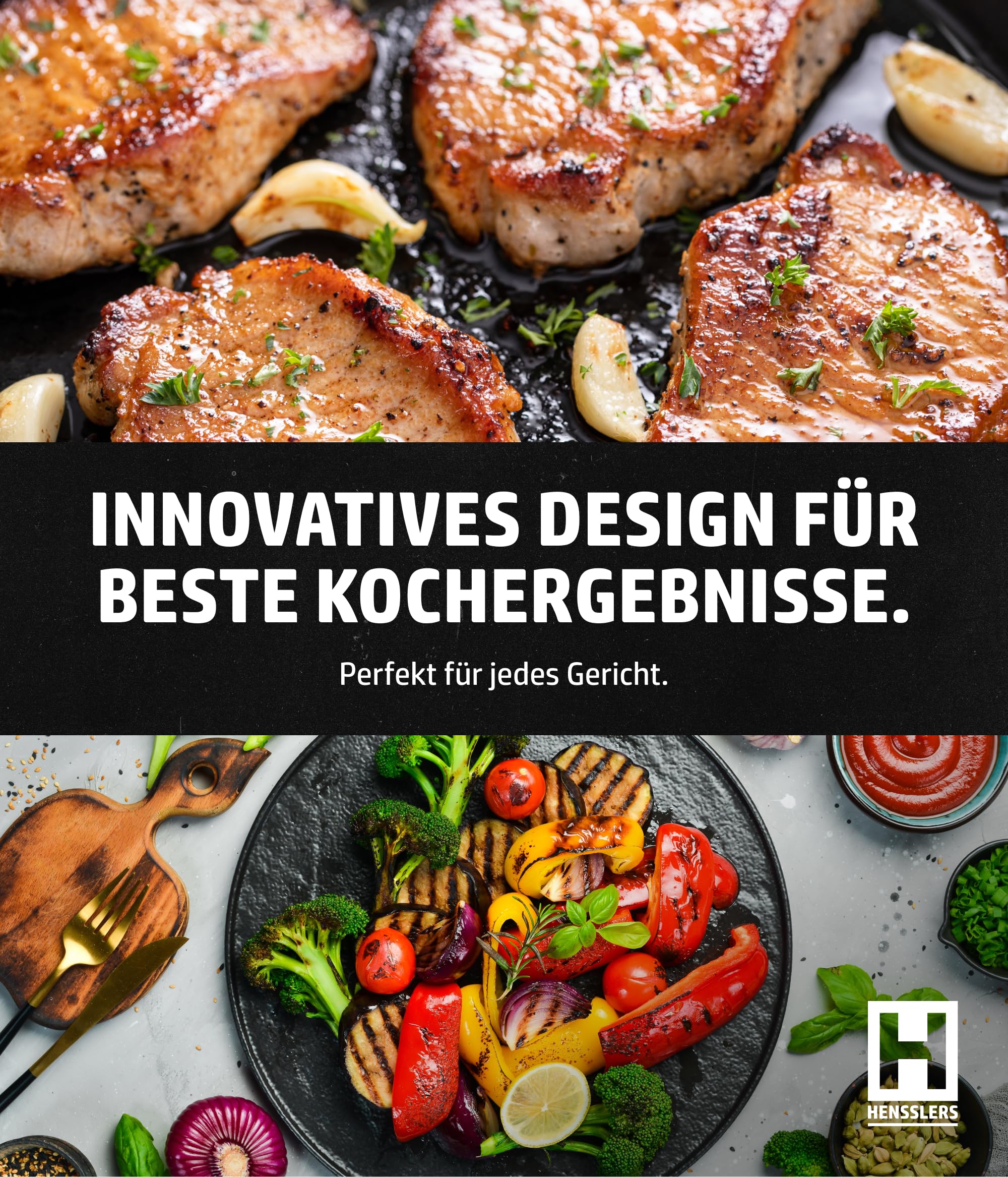 HENSSLERS® Pfanne 28 cm [ALLE HERDARTEN] - Bratpfanne zum Braten & Kochen - Antihaft Wabenpfanne - Induktion geeignet - Induktionspfanne - Pfanne Wabenstruktur 28cm - Schnitt- & Kratzfest