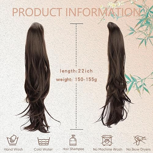 Miniatura 8 de Extensión de cola de caballo marrón oscuro, extensiones de cabello lacio con cordón para mujer, largas y rizadas sintéticas, colas de caballo