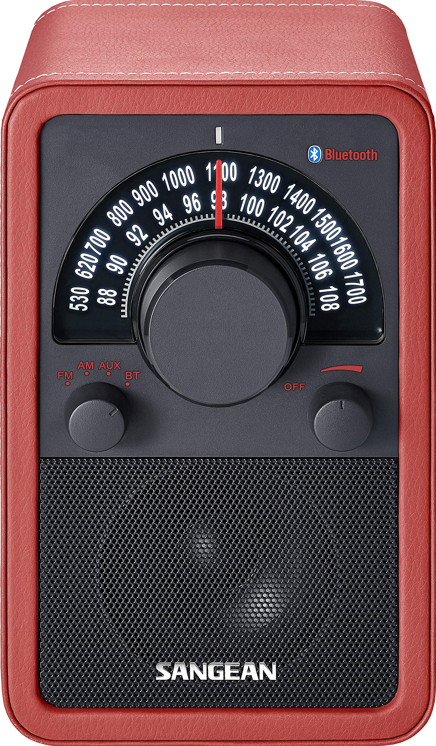 Sangean WR-15 Retro Radio mit FM und AM - Vintage Design - Bluetooth Streaming - Einzigartiges Holzgehäuse - Rot/Schwarz