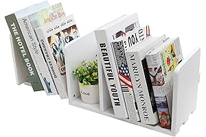 MyGift White Wood Tabletop Desktop Bookshelf Organizer, Expandable Adjustable Display Shelf Book Rack
