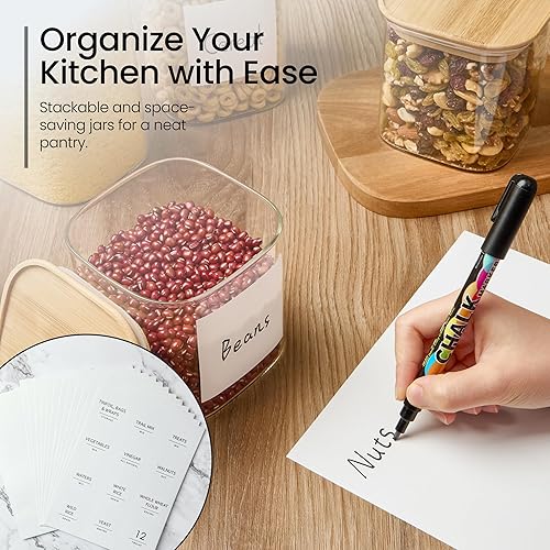 Miniatura 4 de Talented Kitchen Contenedores cuadrados de vidrio para almacenamiento de alimentos, herméticos y etiquetados, recipientes de almacenamiento de