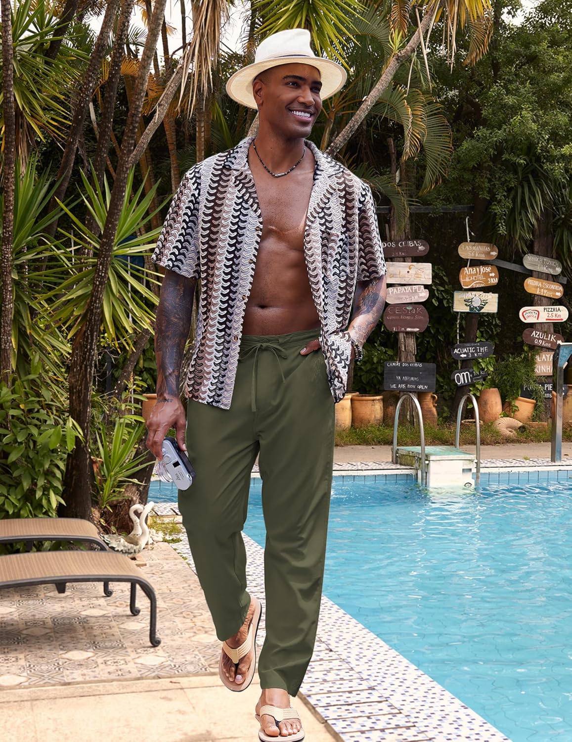 COOFANDY Men's Casual Linen Pants Elastic Waist Drawstring Yoga Beach Pants Lightweight Loose Fit Trousers with Pockets