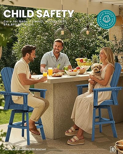 Miniatura 5 de SERWALL Silla de bar Adirondack giratoria, silla Adirondack giratoria para balcón, taburetes de bar de altura de barra para bistró, junto a la