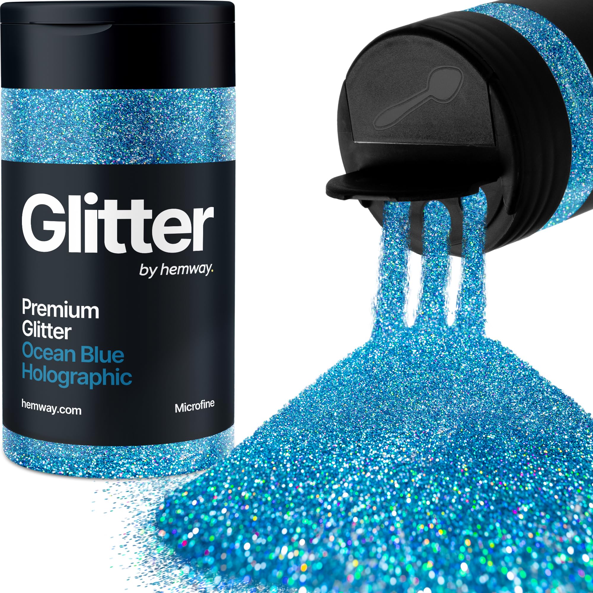 Holographic Ocean Blue Glitter Shaker, 130g Microfine Glitter, Crafts 1/256" Metallic Flake Ocean Blue Sequins