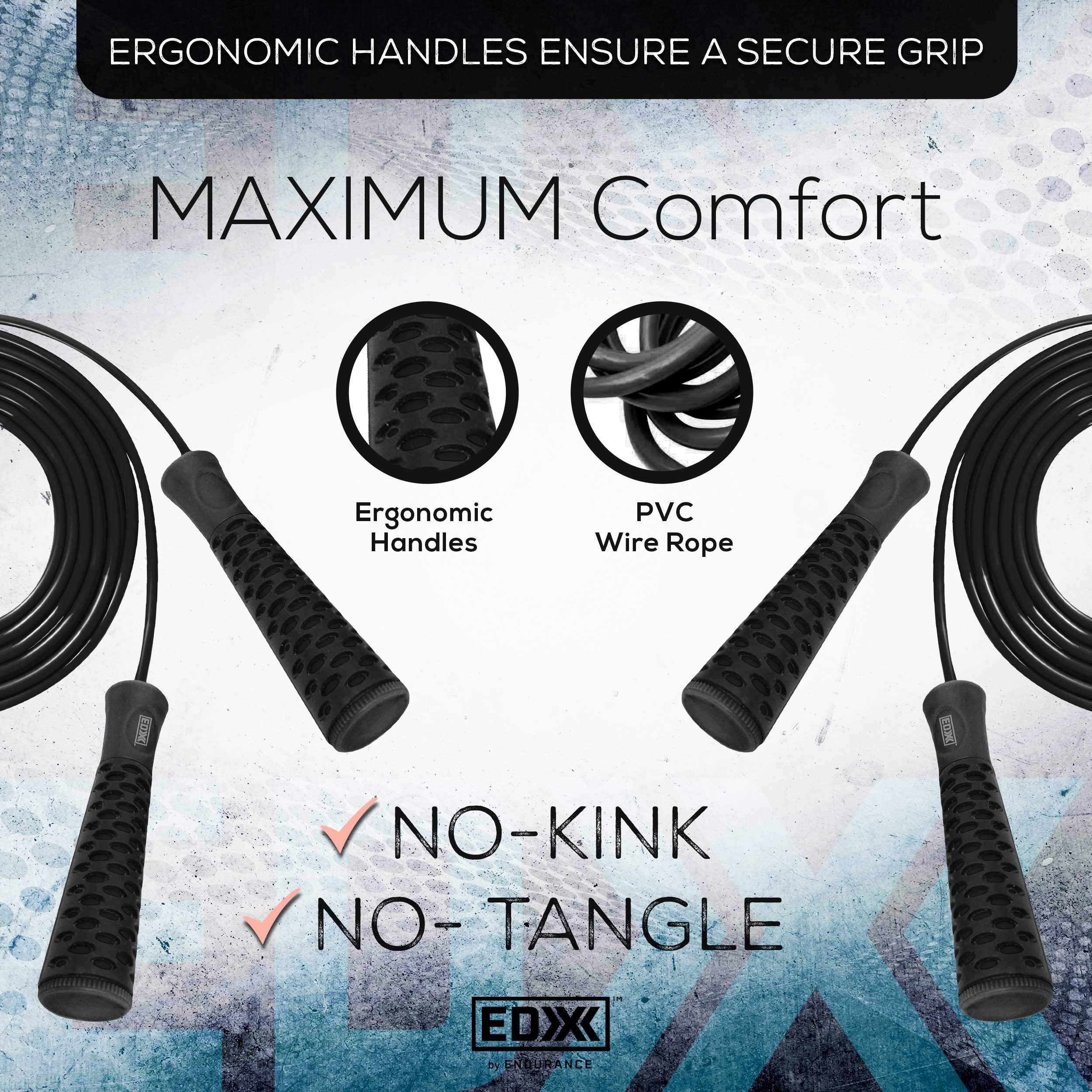 EDX Jump Rope for Fitness, Workout, Exersise - Tange-Free, Hand Grip | 10 ft