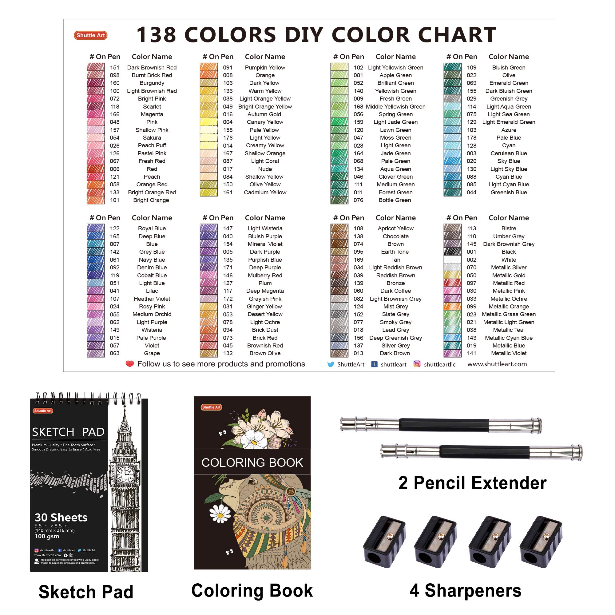 138 Colours Professional Colouring Pencils, Shuttle Art Soft Core