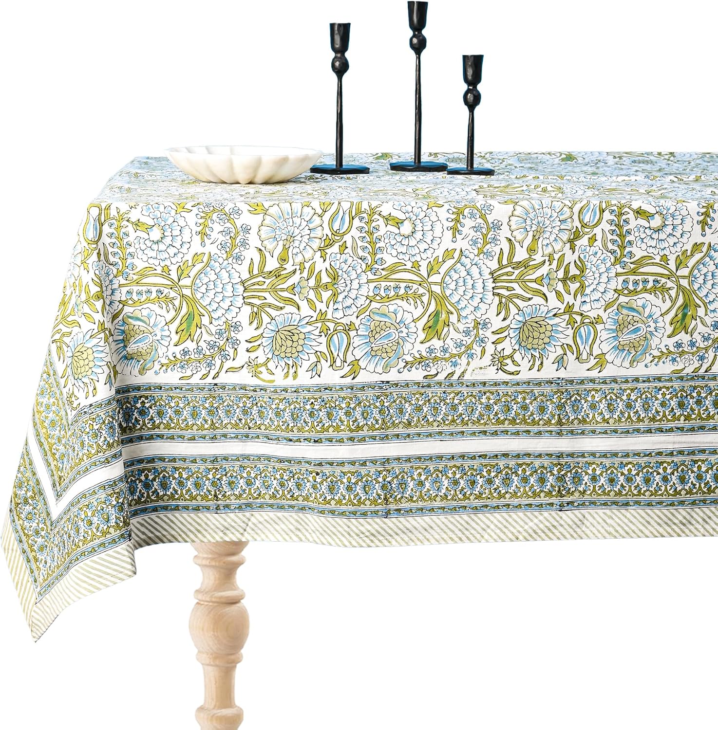 Perilla Home 100% Cotton Multicolor Tablecloth 60x90 Inches | Hand Block Print Rectangle Table Cover for 6 Seater | Washable Dining Tablecloth for Fall, Decor, Easter Gifts Weddings Daphne