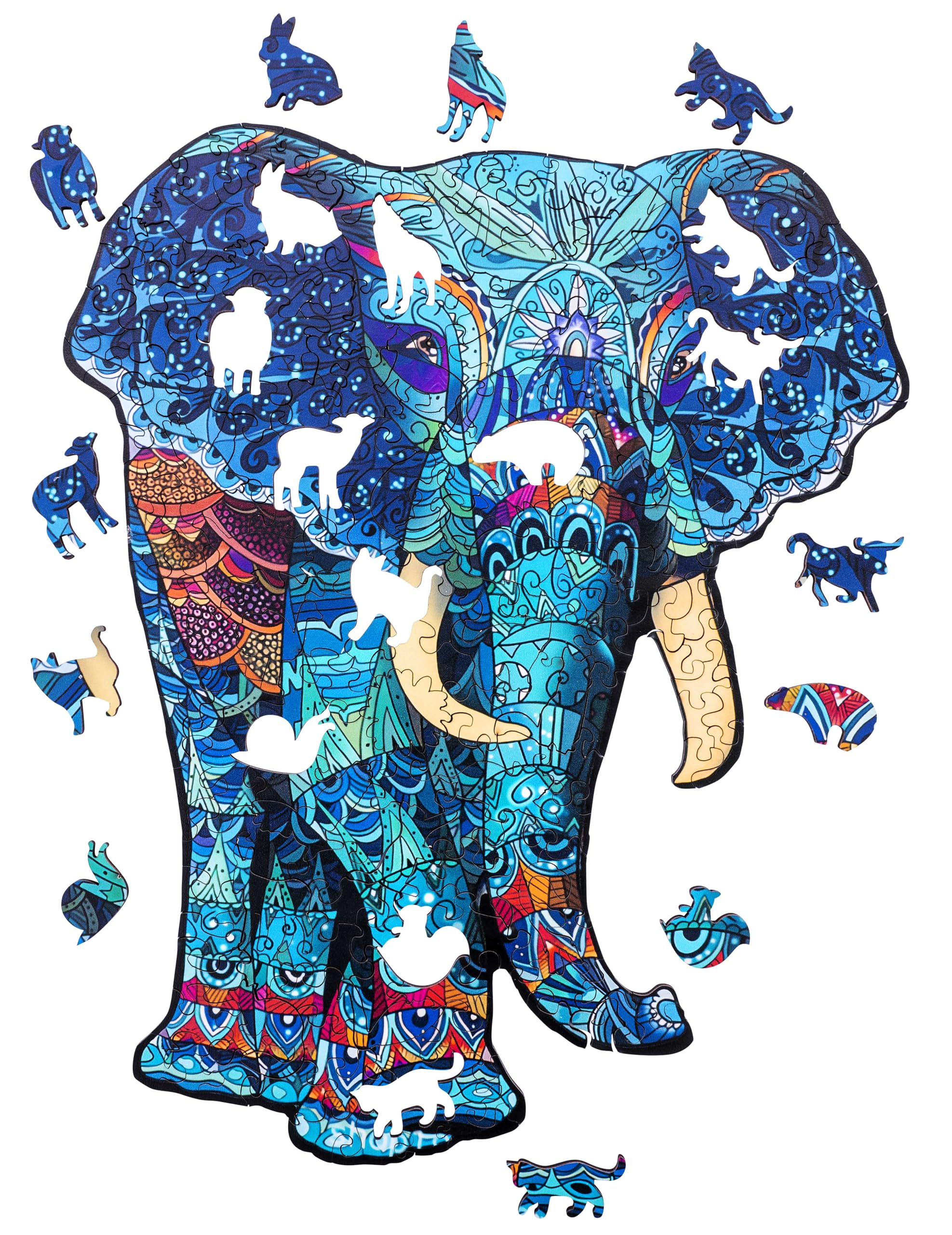 Engelhart - 602240 - Rompecabezas de Madera Animales: Elefante A3 - Forma de Madera Única de 224 Piezas - para Adultos - Caja de Regalo - A Partir de 12 años - 29.7 x 42 cm