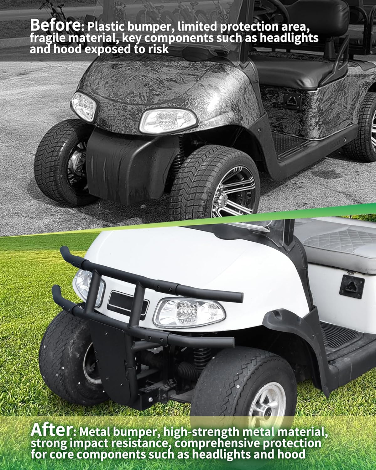 Front Brush Guard for EZGO RXV Golf Cart 2008-2015, Combined Black Powder Coated Steel Front Bumper Guard for E-Z-GO RXV Golf Cart 2008-2015 Accessories