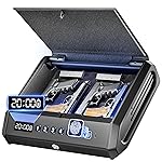 TOPMEDA Biometric Gun Safe - 100 Fingerprints, 3-Ways Unlock Large Handgun Lock Box fits 4 Pistols, Silent Mode & Emergency Power for Home Nightstand & Car