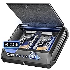 TOPMEDA Biometric Gun Safe - 100 Fingerprints, 3-Ways Unlock Large Handgun Lock Box fits 4 Pistols, Silent Mode & Emergency Power for Home Nightstand & Car