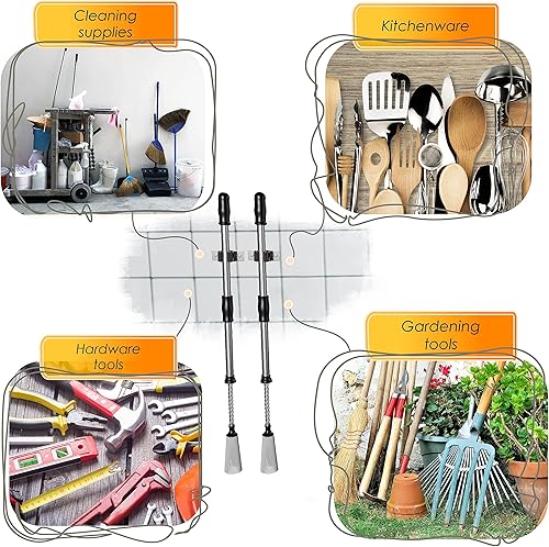 Miniatura 10 de SAYONEYES Soporte de pared para escoba de tornillo y adhesivo, resistente acero inoxidable SUS304, soporte para escoba y trapeador para lavandería,