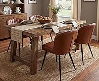 Vista 10 de EALSON Juego de 2 sillas de comedor modernas, asiento tapizado de piel sintética marrón con respaldo curvado y patas de metal, silla auxiliar sin