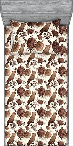 Miniatura 20 de Ambesonne Geometric Fitted Sheet & Pillow Sham Set, Minimalist Vibe Retro Pattern of Waves and Circles Scandinavian, Decorative Printed 3 Piece Pale