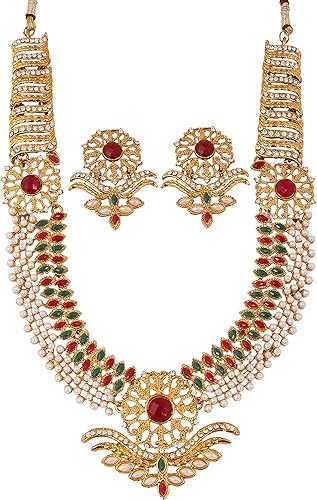 Touchstone Mughal Jali Collection, Gargantilla de tono dorado, de India, Mughal, Bollywood, diamante blanco, set de gargantilla para mujer,