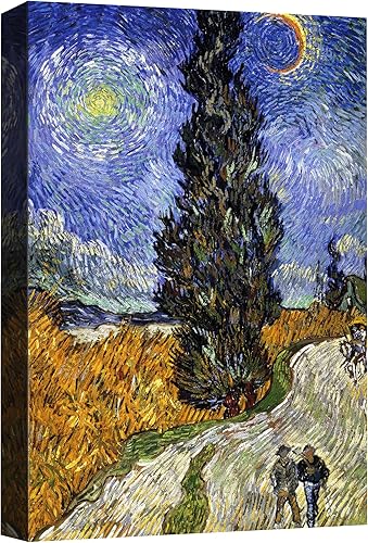 SIGNWIN - Lienzo decorativo para pared - Van Gogh Road con ciprés y estrella - Póster Giclée para decoración de pared de sala de estar impreso de