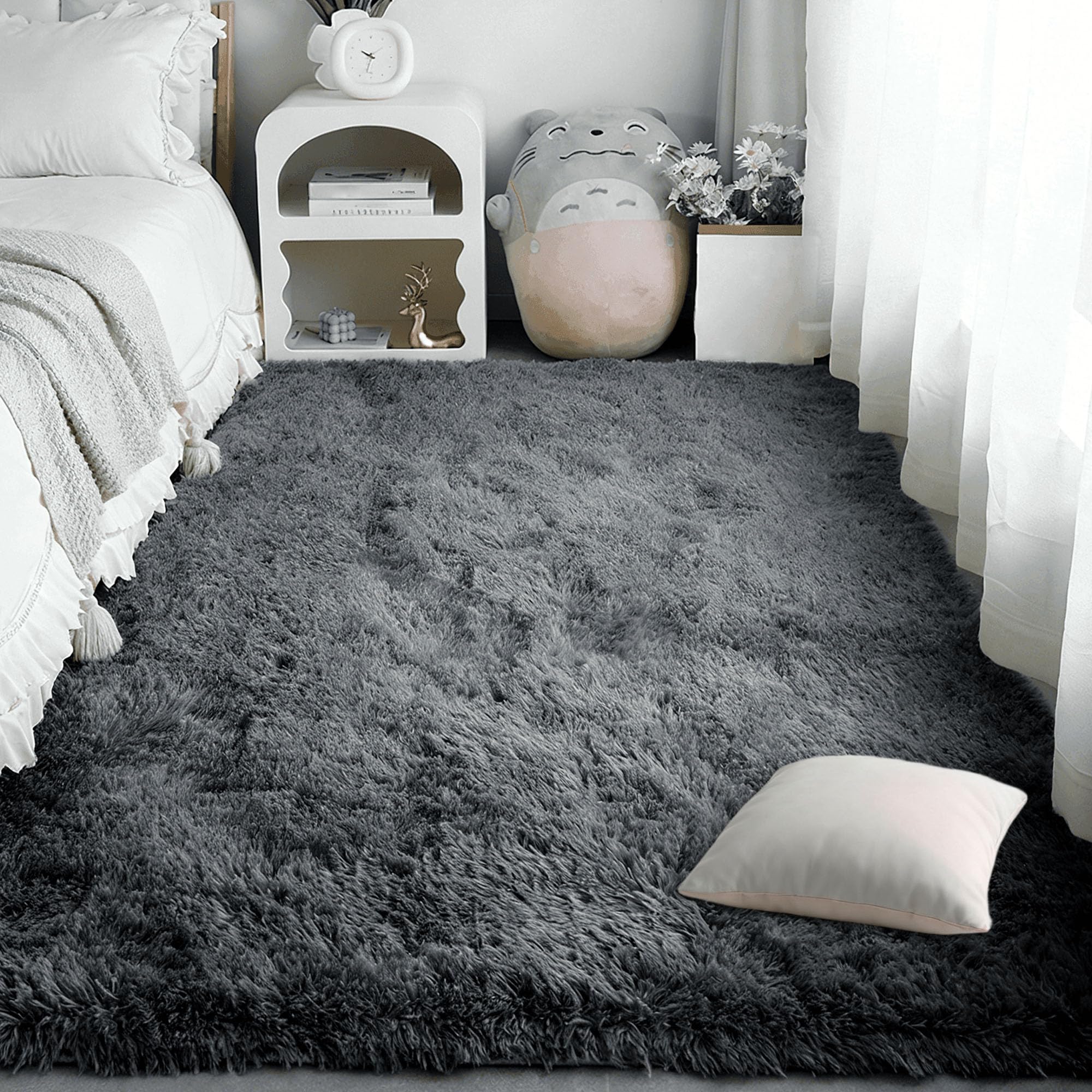 Tapis moderne 130x300 cm gris foncé doux pour salon et chambre