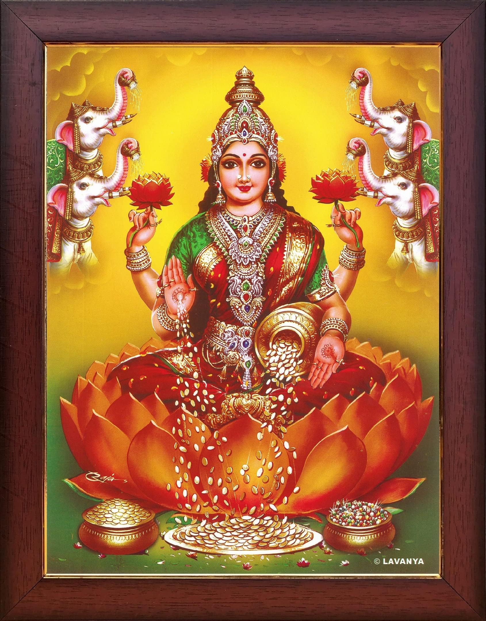 Garuda Photos: Goddess Sri Maha Lakshmi Photo Frame / Laxmi Devi / Gaja / Dhana / Maha / Dhanalakshmi / Dhanalaxmi / Mahalakshmi / Mahalaxmi / Gajalaxmi / Gajalakshmi Elephant (Regular (13 X 10 Inch))