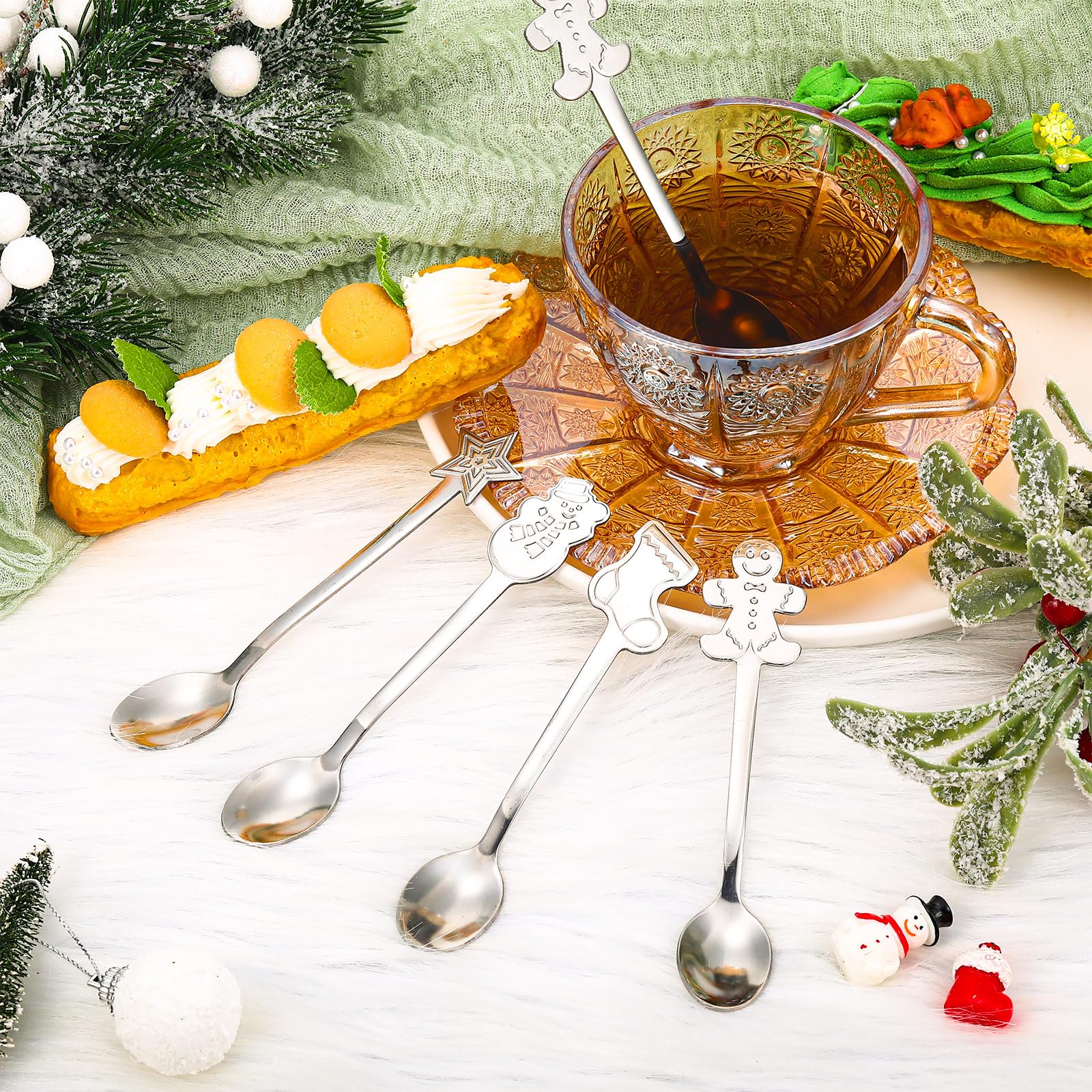 Gerrii 100 Stück Weihnachtslöffel aus Edelstahl, Weihnachts-Rührlöffel, kreatives Mischen von Kaffee, Tee, ausgefallene Mini-Dessertlöffel für Getränke, Suppe, heißen Tee, Weihnachten, Party, Zubehör,
