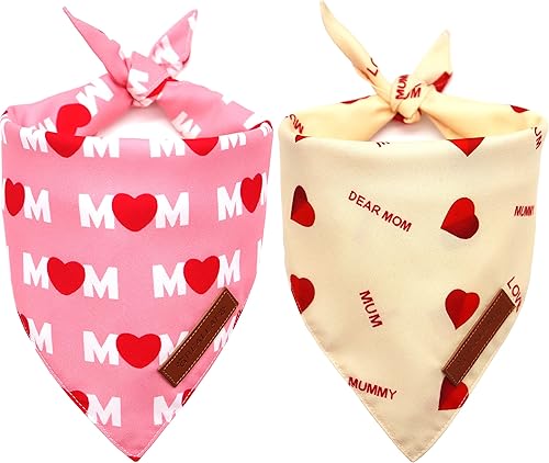 Miniatura 1 de Realeaf Pañuelos para el día de la madre, 2 unidades, bufanda reversible para mascotas con texto en inglés "I Love My Mom" para niños y niñas, tela