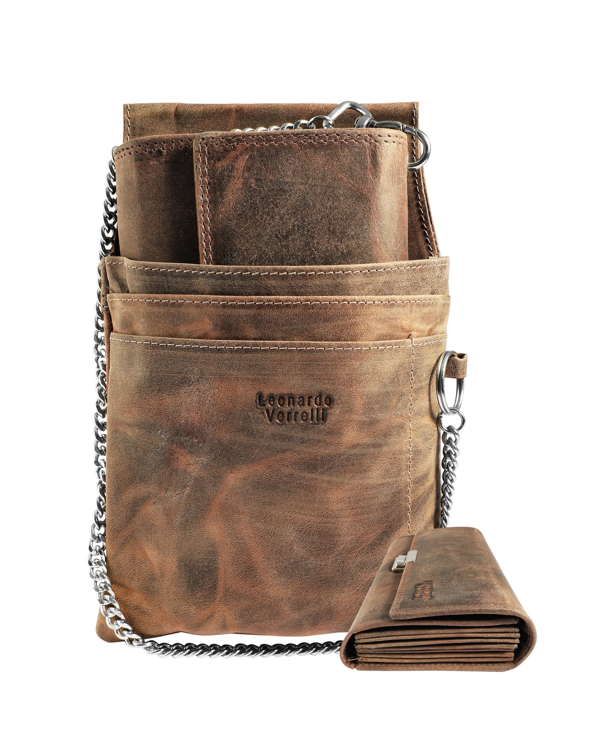 Cartera de camarero de piel con funda, monedero para operaciones de gastronomía con trabilla para cinturón, para operaciones hombre y mujer, marrón, 21x15, Clásico